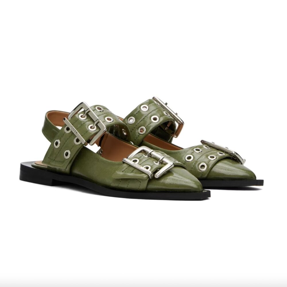 NWOT Ganni Feminine Buckle Ballerinas in Kalamata